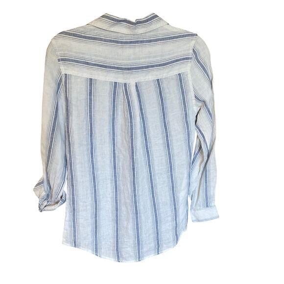 NWT Rachel Zoe 100% Linen Blue White Stripe Button Front Shirt Top Medium - Picture 7 of 7